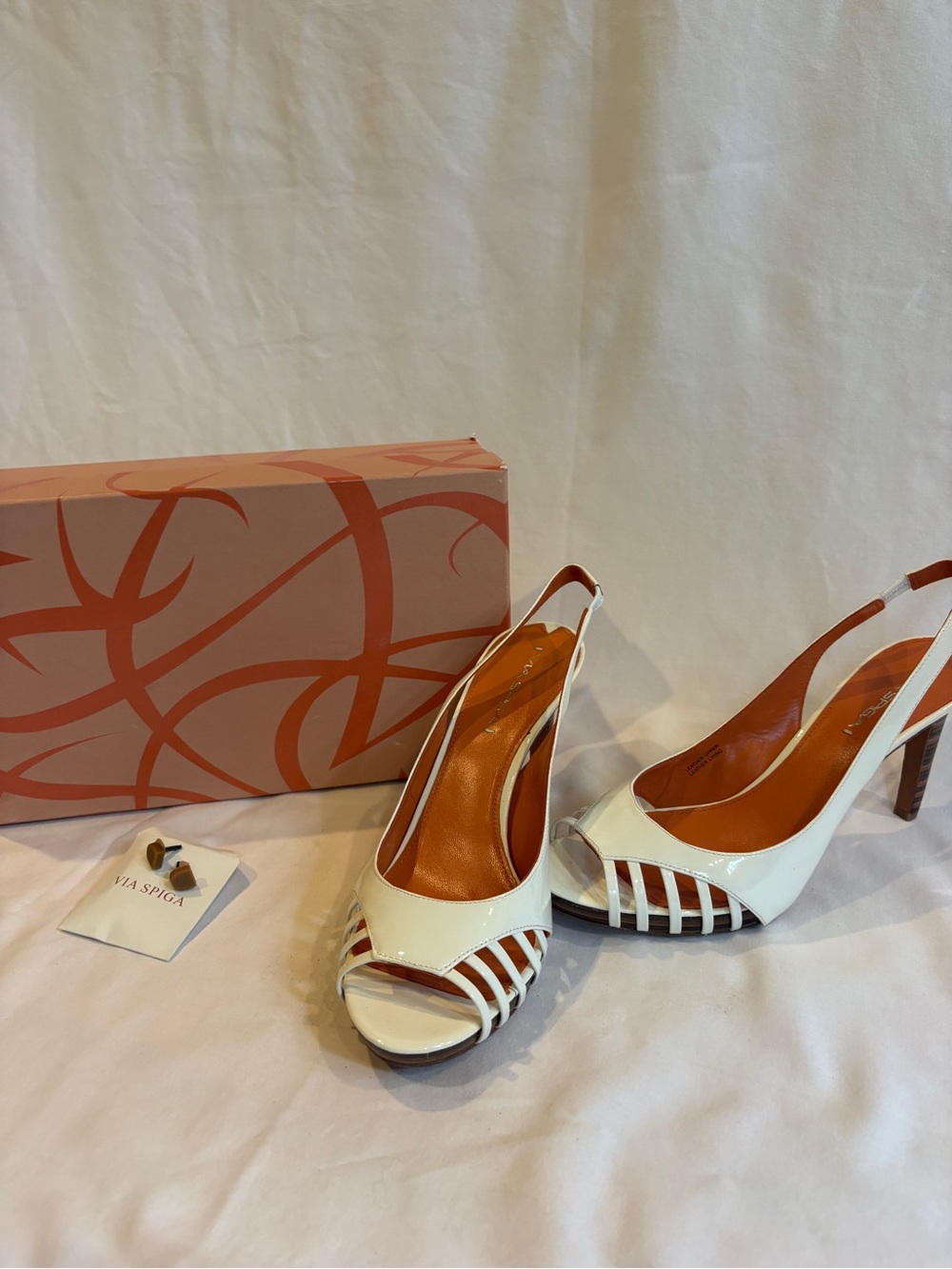 Via Spiga White Peep-Toe Slingback Heels
